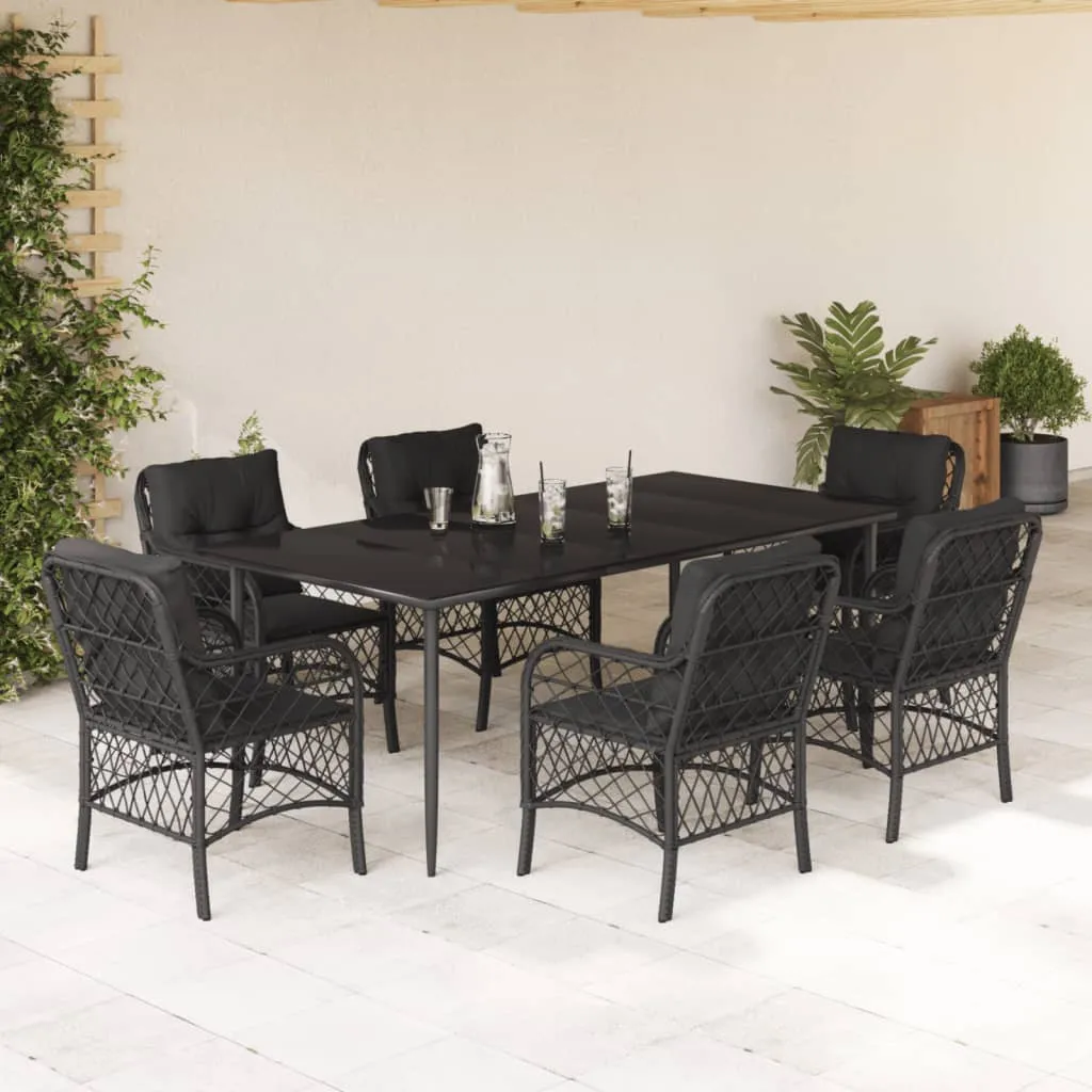 vidaXL Set da Pranzo da Giardino 7 pz Nero con Cuscini in Polyrattan