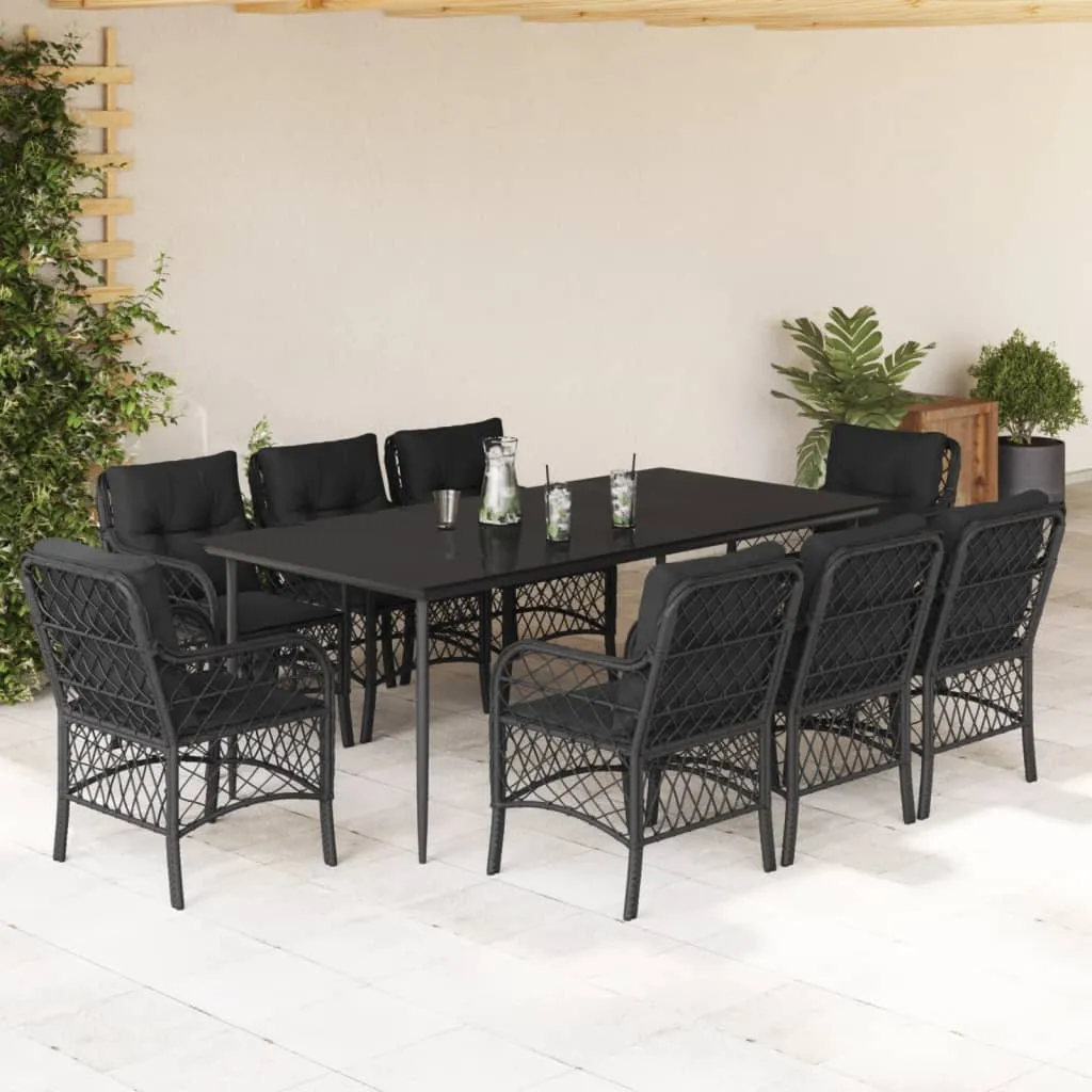 vidaXL Set da Pranzo da Giardino 9 pz con Cuscini Nero in Polyrattan