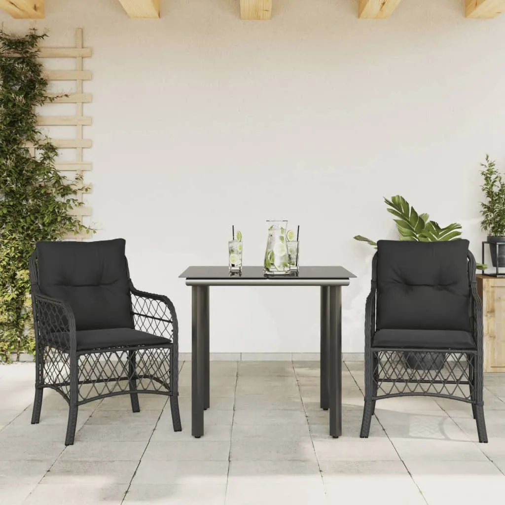 vidaXL Set da Bistrò 3 pz con Cuscini Nero in Polyrattan