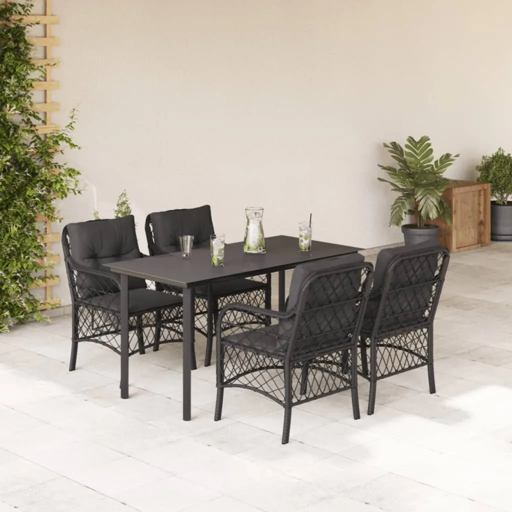 vidaXL Set da Pranzo da Giardino 5 pz Nero con Cuscini in Polyrattan