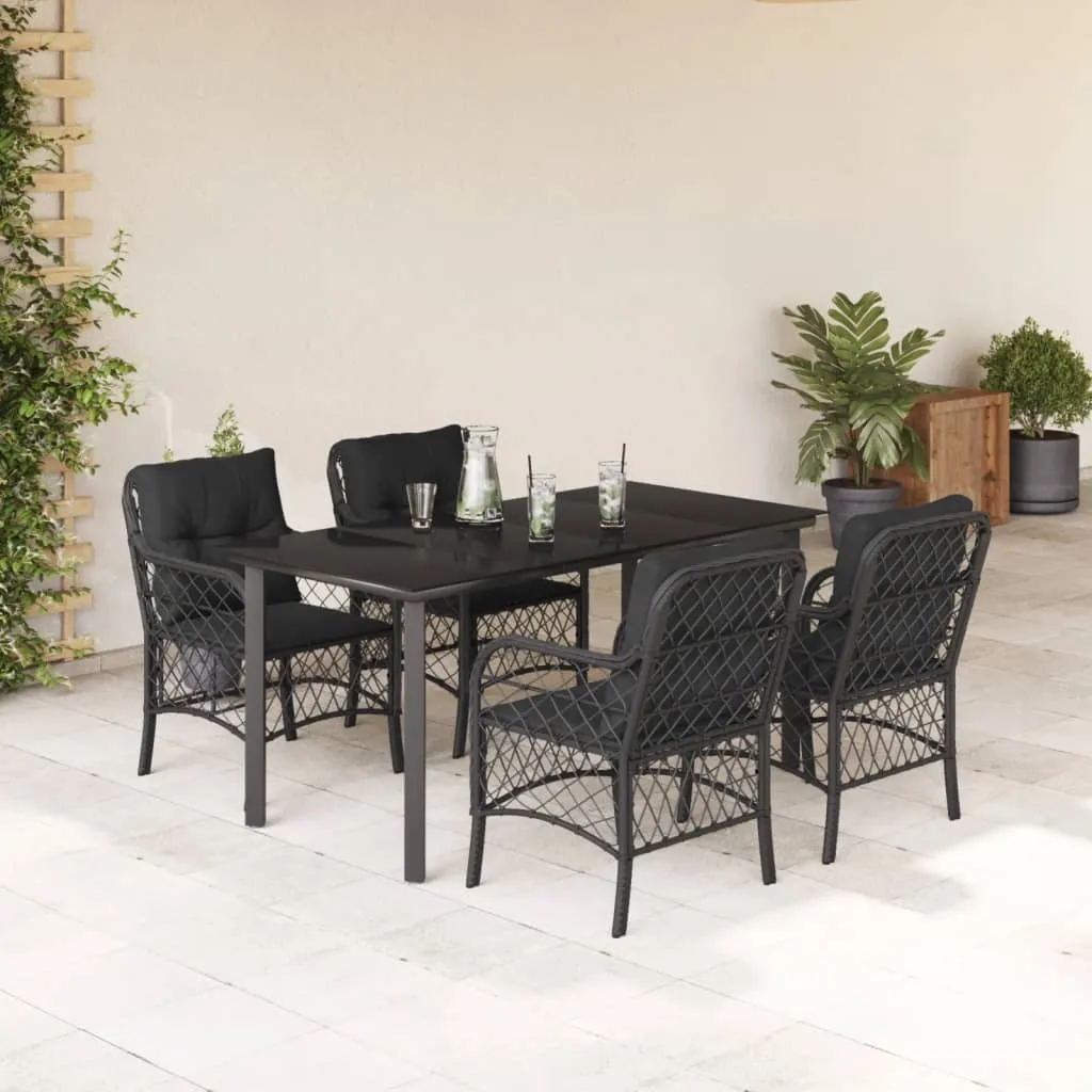 vidaXL Set da Pranzo da Giardino 5 pz Nero con Cuscini in Polyrattan