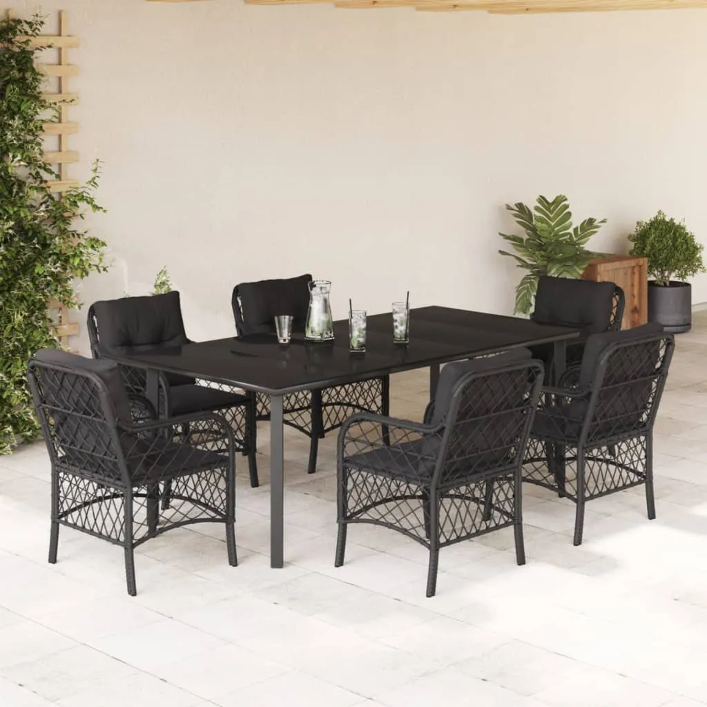 vidaXL Set da Pranzo da Giardino 7 pz Nero con Cuscini in Polyrattan