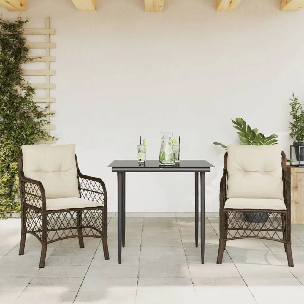 vidaXL Set Bistrò 3 pz con Cuscini Marrone in Polyrattan