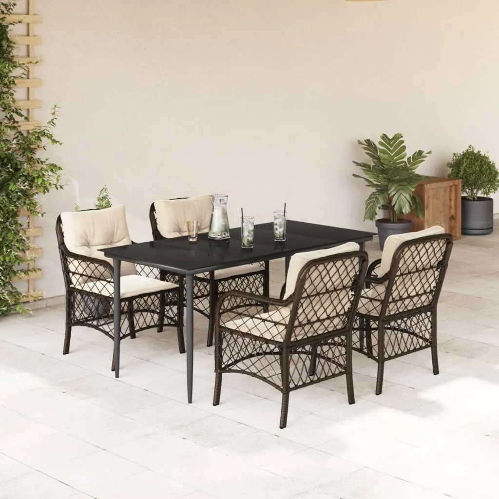 vidaXL Set da Pranzo da Giardino 5pz con Cuscini in Polyrattan Marrone