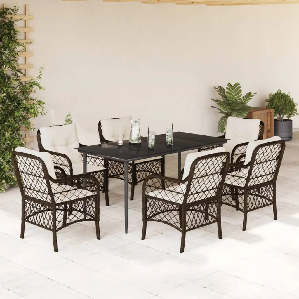 vidaXL Set da Pranzo da Giardino 7pz con Cuscini in Polyrattan Marrone