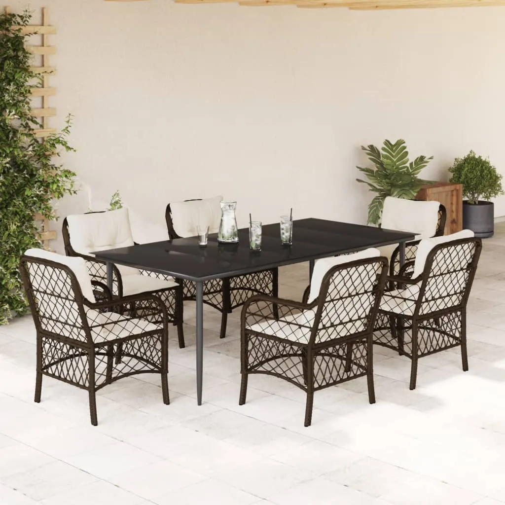 vidaXL Set da Pranzo da Giardino 7pz con Cuscini in Polyrattan Marrone