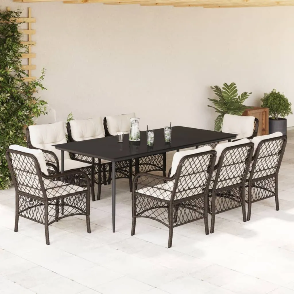 vidaXL Set da Pranzo da Giardino 9pz con Cuscini Marrone in Polyrattan