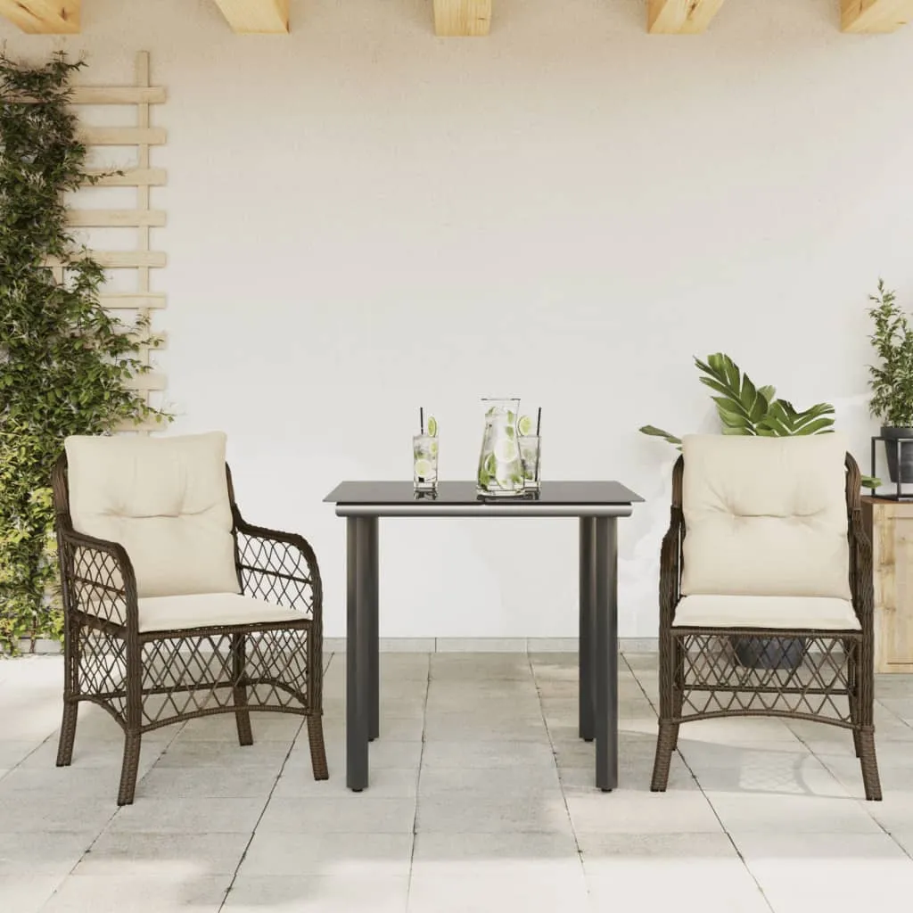 vidaXL Set Bistrò 3 pz con Cuscini Marrone in Polyrattan