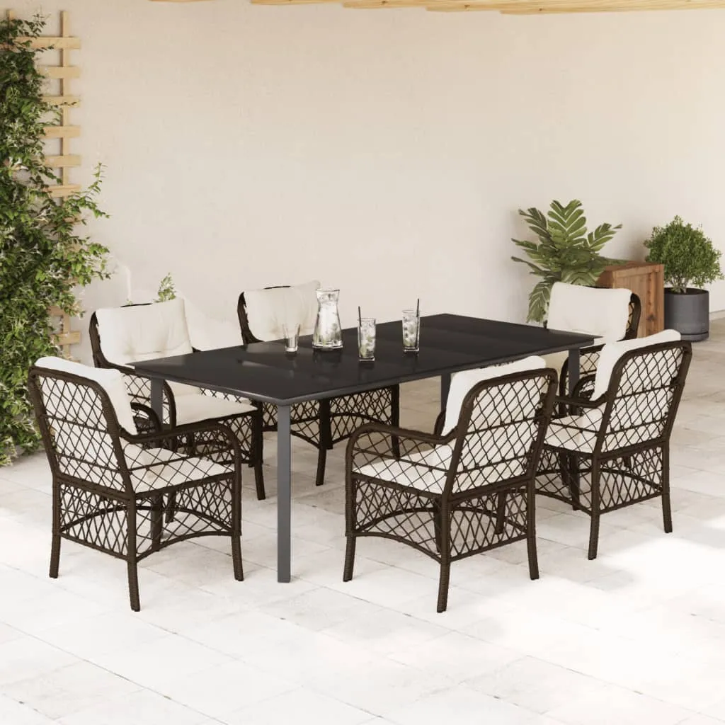 vidaXL Set da Pranzo da Giardino 7pz con Cuscini in Polyrattan Marrone