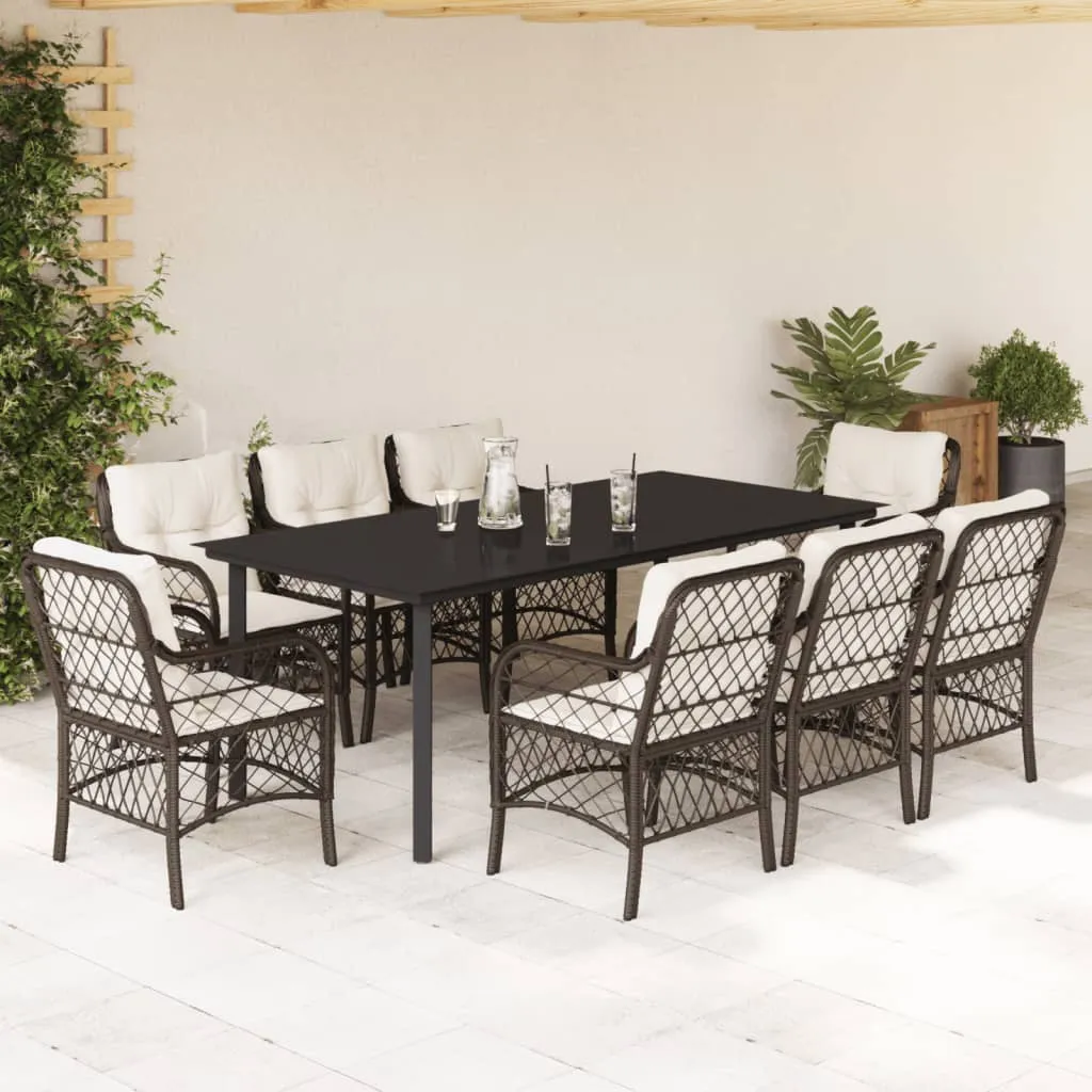 vidaXL Set da Pranzo da Giardino 9pz con Cuscini Marrone in Polyrattan