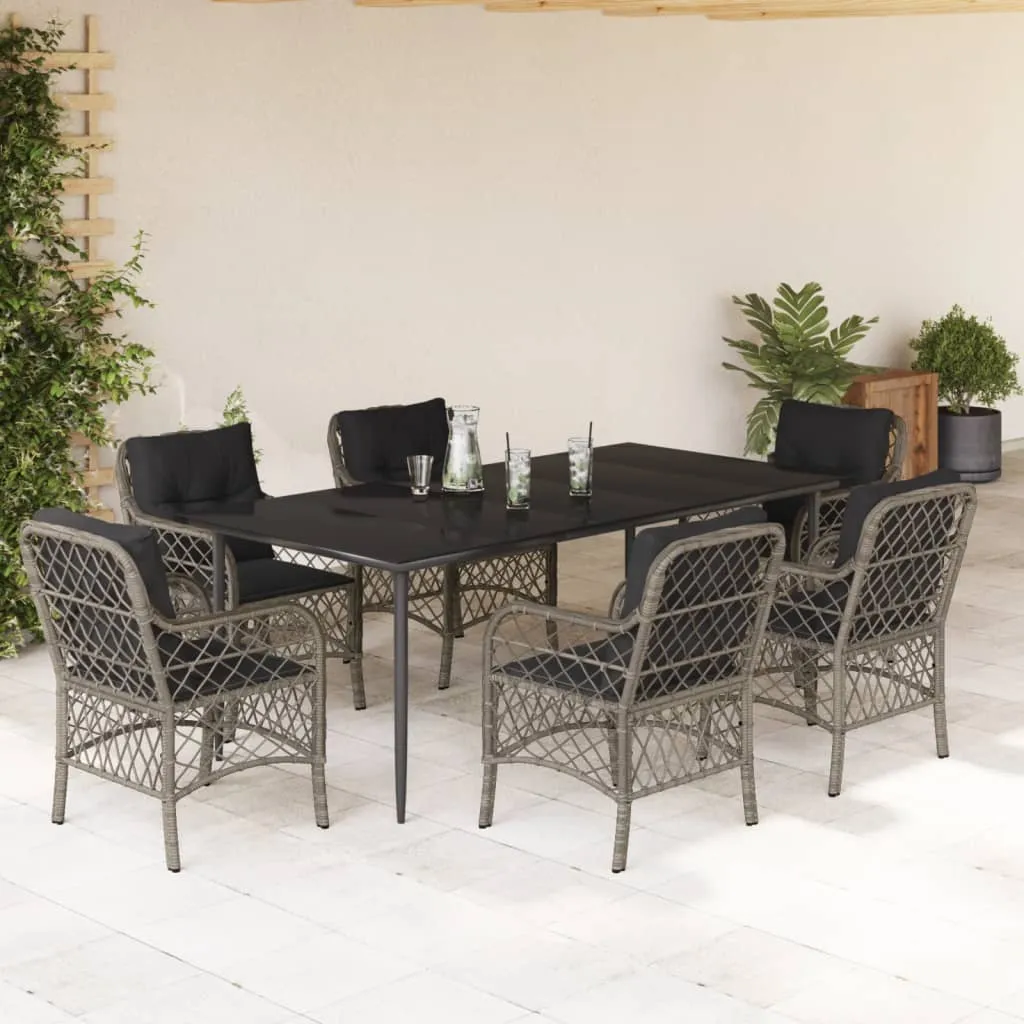 vidaXL Set da Pranzo da Giardino 7 pz con Cuscini in Polyrattan Grigio