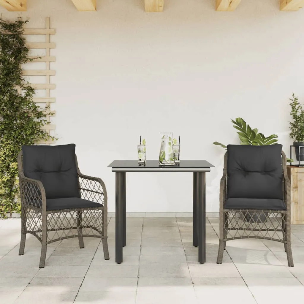 vidaXL Set da Bistrò 3 pz con Cuscini Grigio in Polyrattan