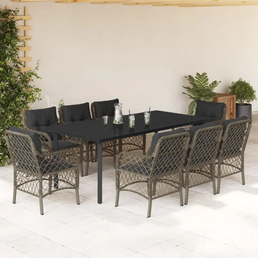 vidaXL Set da Pranzo da Giardino 9 pz con Cuscini in Polyrattan Grigio