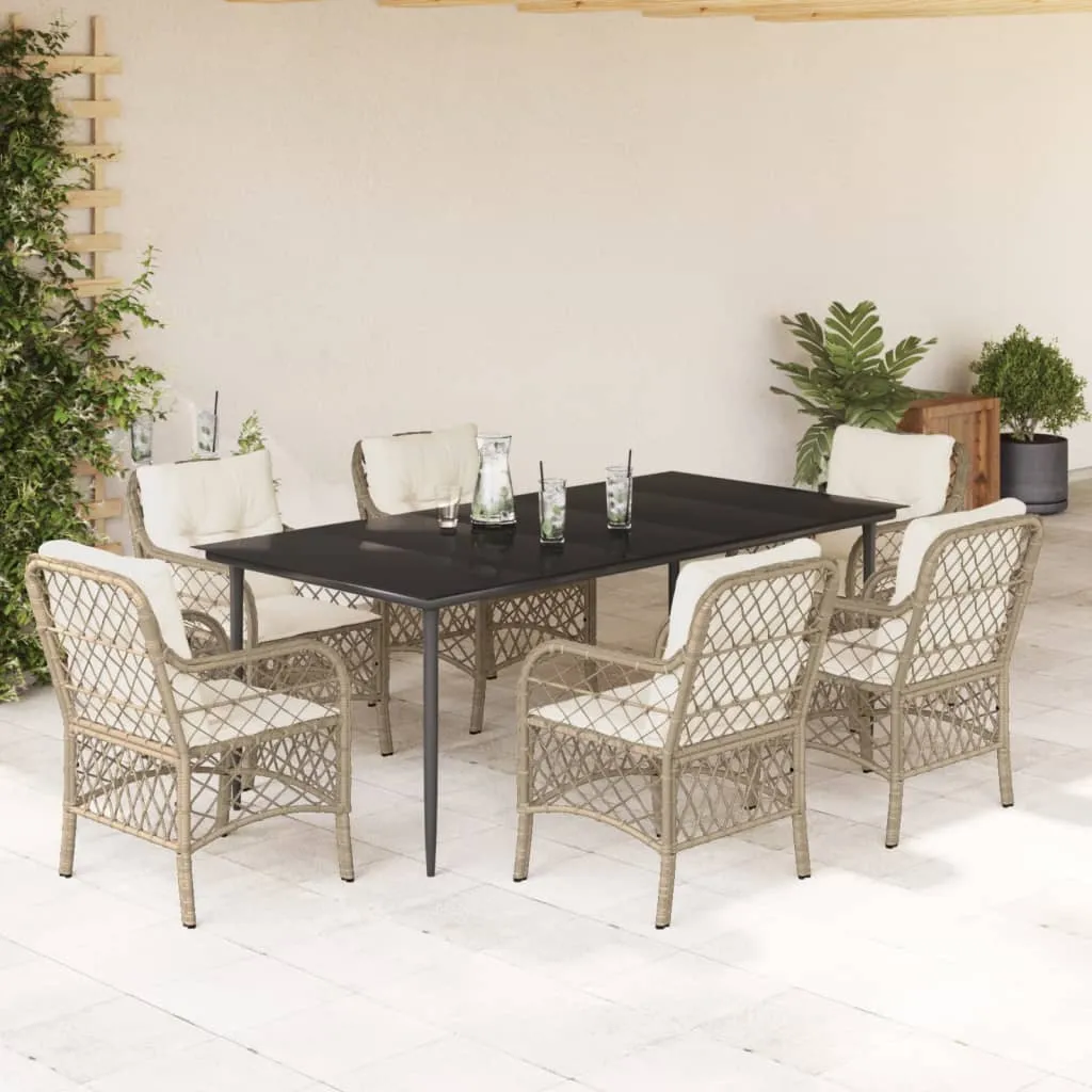 vidaXL Set da Pranzo da Giardino 7 pz con Cuscini Beige in Polyrattan