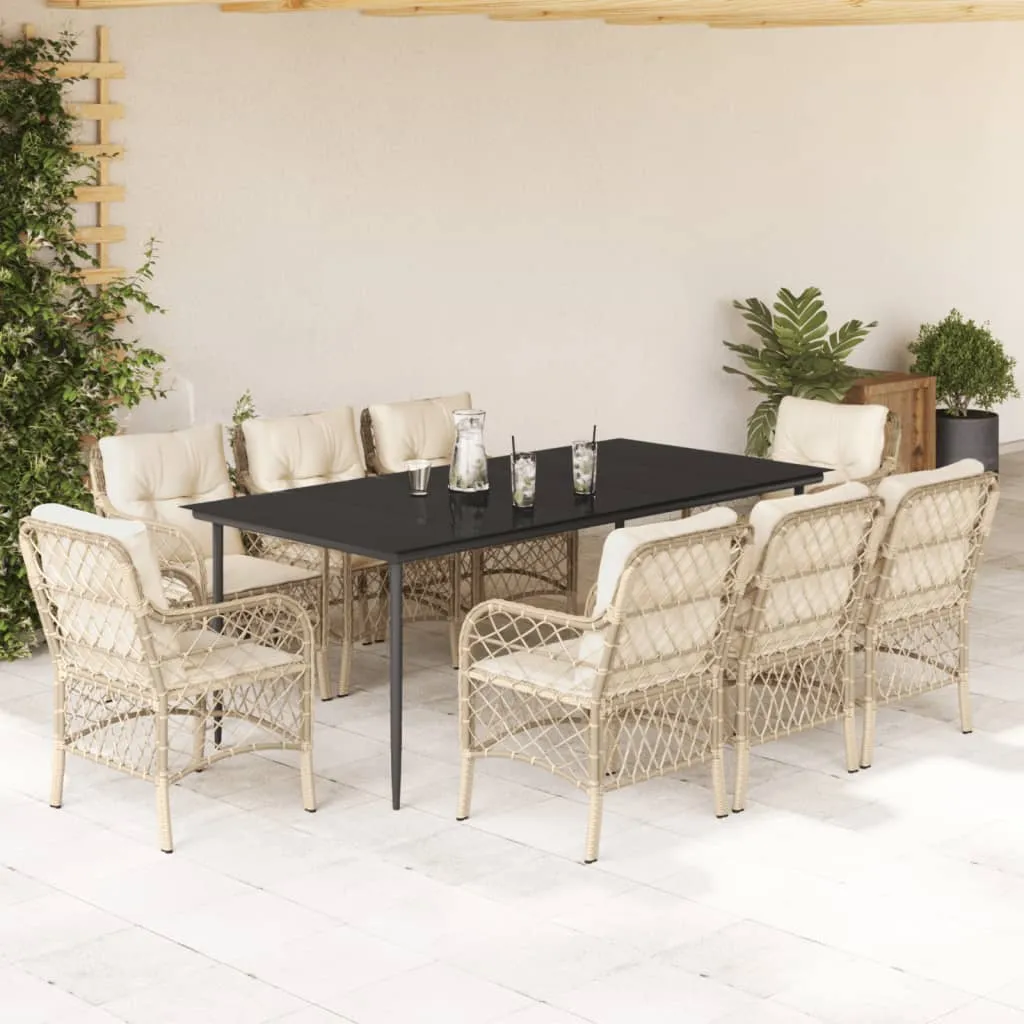 vidaXL Set da Pranzo da Giardino 9 pz con Cuscini Beige in Polyrattan