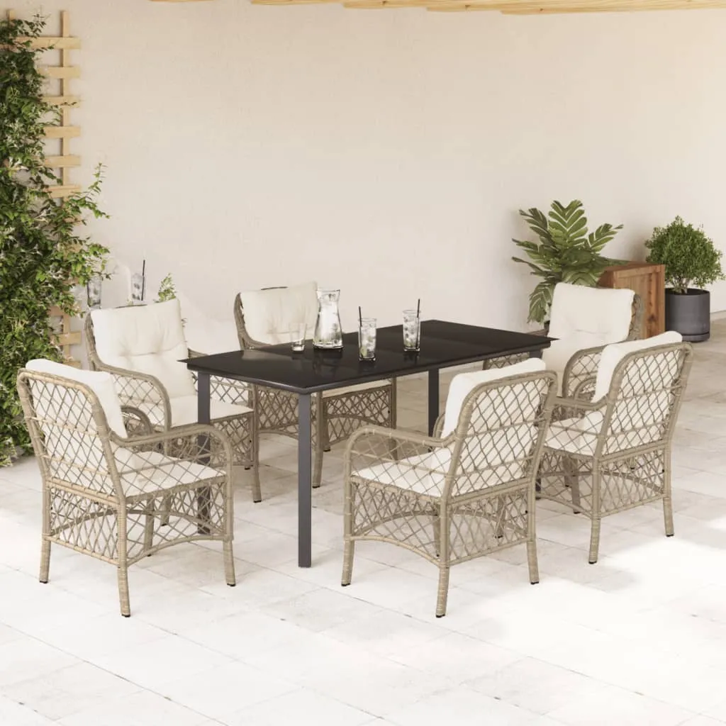 vidaXL Set da Pranzo da Giardino 7 pz con Cuscini Beige in Polyrattan