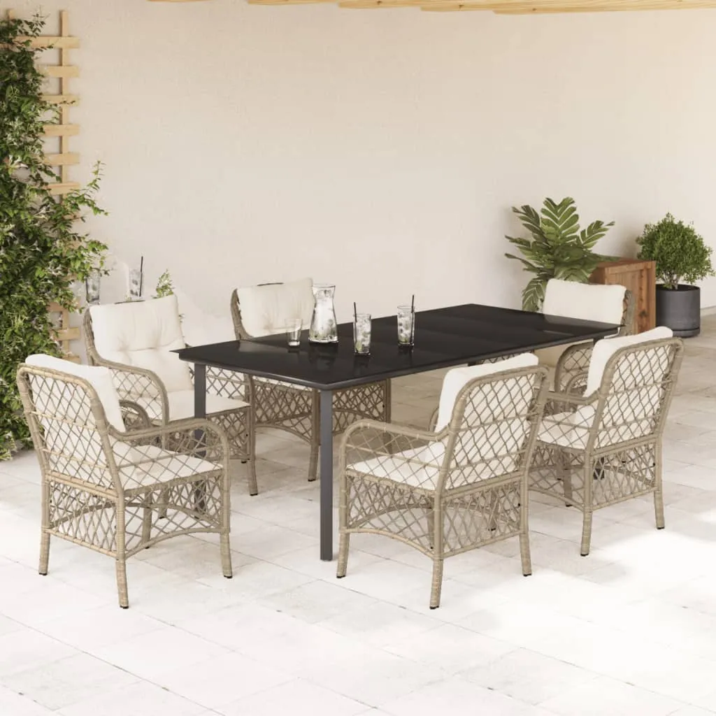 vidaXL Set da Pranzo da Giardino 7 pz con Cuscini Beige in Polyrattan