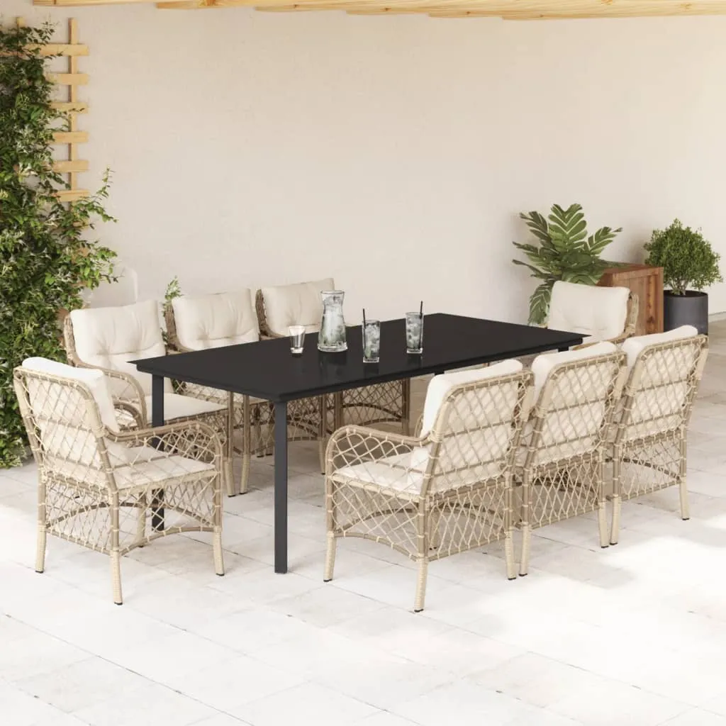 vidaXL Set da Pranzo da Giardino 9 pz con Cuscini Beige in Polyrattan