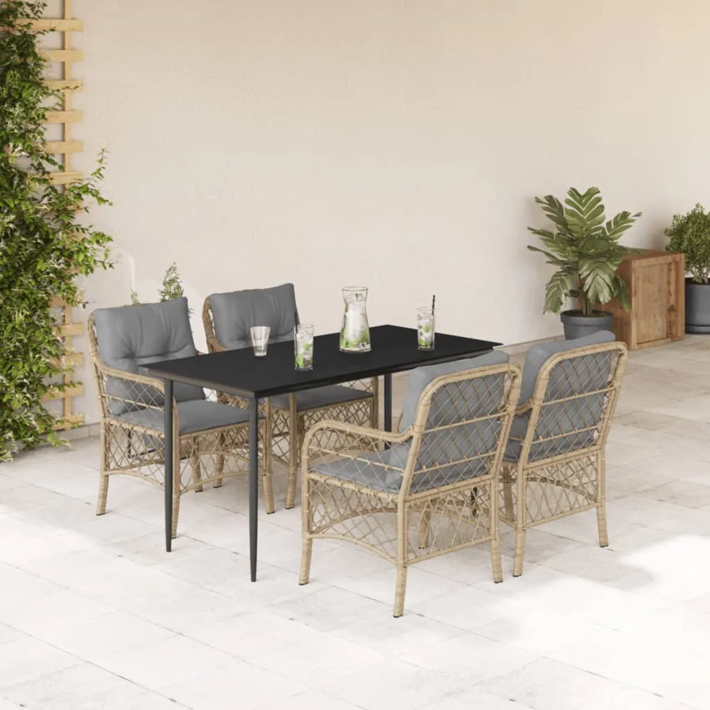 vidaXL Set Pranzo da Giardino 5 pz con Cuscini Beige Misto Polyrattan