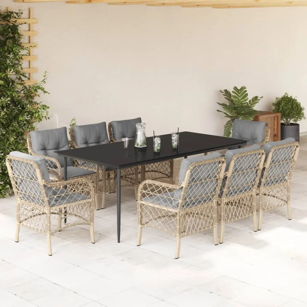 vidaXL Set Pranzo da Giardino 9 pz con Cuscini Beige Misto Polyrattan