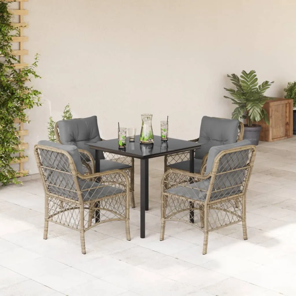 vidaXL Set Pranzo da Giardino 5 pz con Cuscini Beige Misto Polyrattan