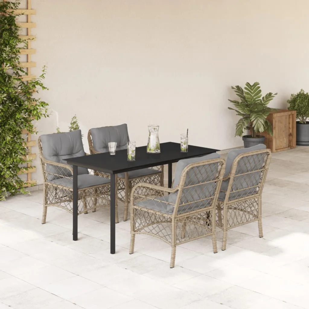 vidaXL Set Pranzo da Giardino 5 pz con Cuscini Beige Misto Polyrattan