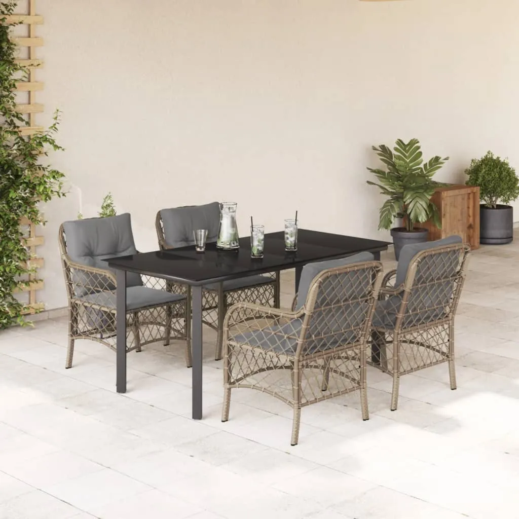 vidaXL Set Pranzo da Giardino 5 pz con Cuscini Beige Misto Polyrattan