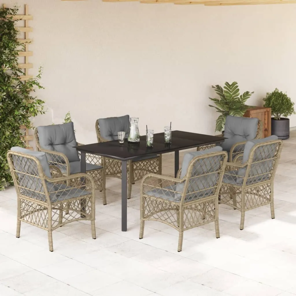 vidaXL Set Pranzo da Giardino 7 pz con Cuscini Beige Misto Polyrattan