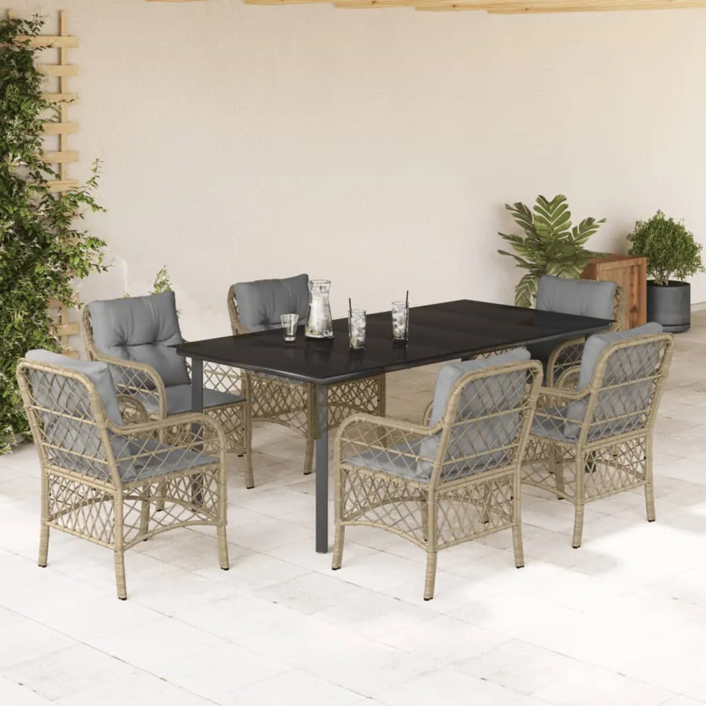 vidaXL Set Pranzo da Giardino 7 pz con Cuscini Beige Misto Polyrattan