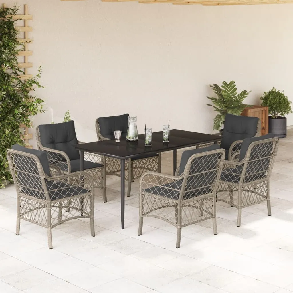 vidaXL Set da Pranzo da Giardino 7 pz Cuscini Polyrattan Grigio Chiaro