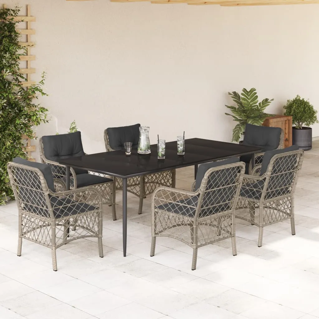 vidaXL Set da Pranzo da Giardino 7 pz Cuscini Polyrattan Grigio Chiaro