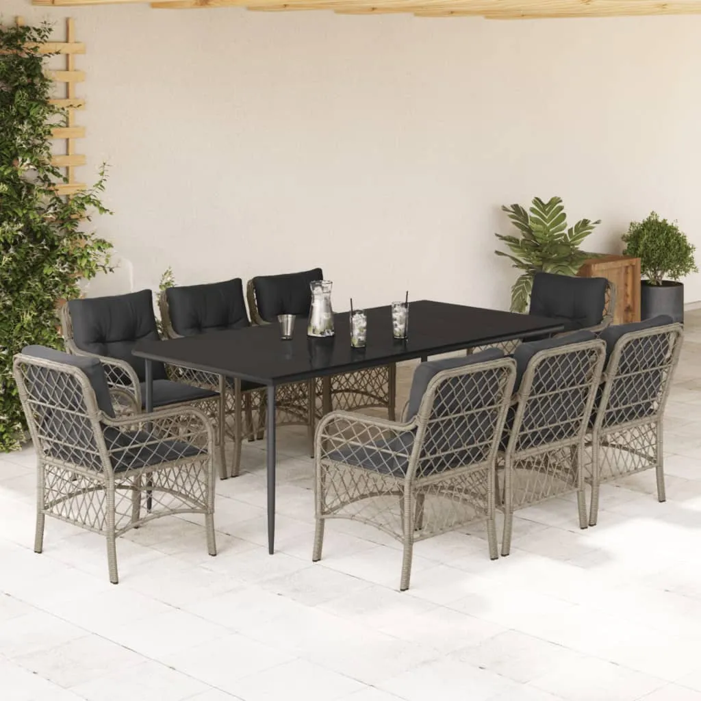 vidaXL Set Pranzo da Giardino 9pz con Cuscini Grigio Chiaro Polyrattan