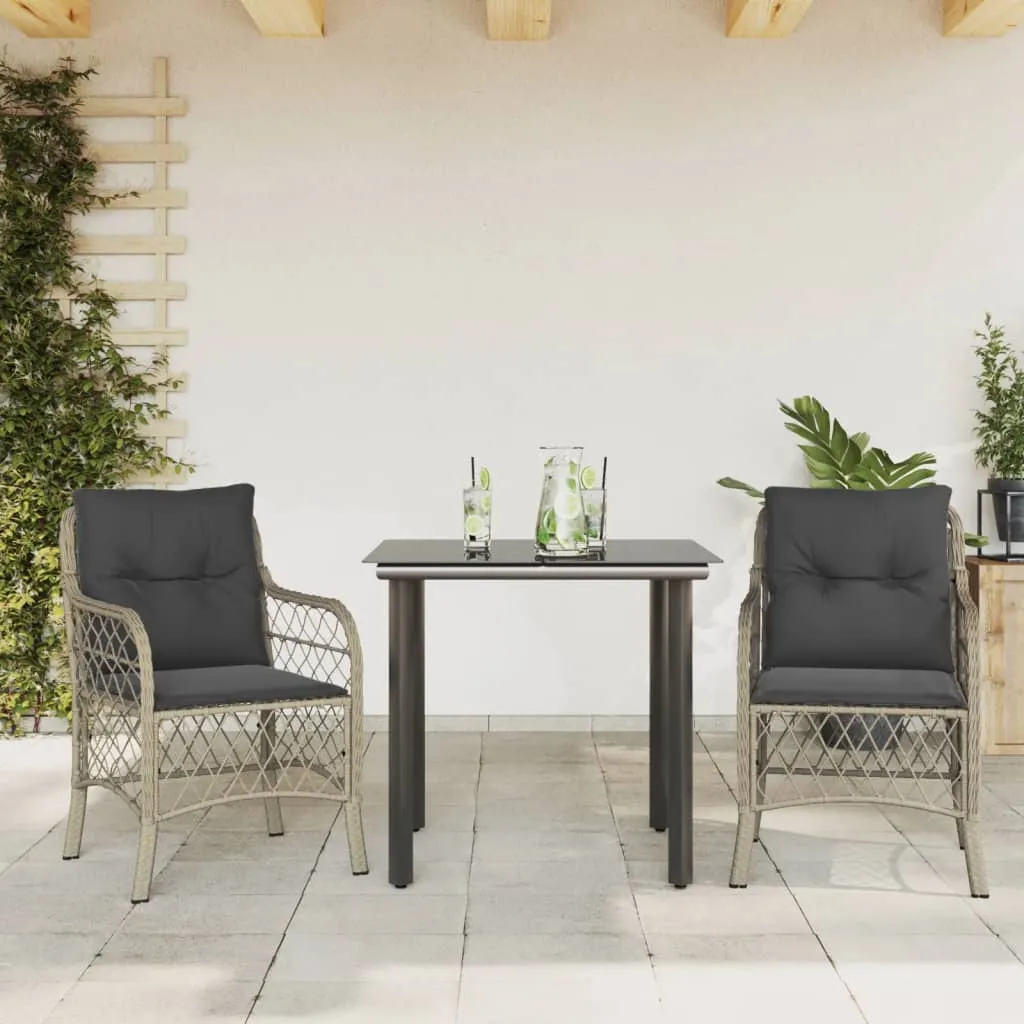 vidaXL Set da Bistrò 3 pz con Cuscini Grigio Chiaro in Polyrattan