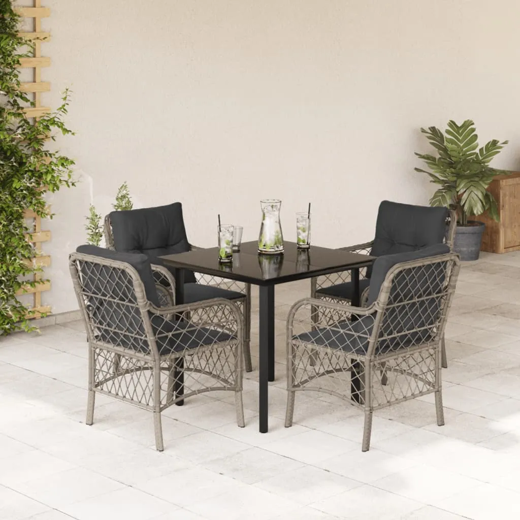 vidaXL Set Pranzo da Giardino 5pz con Cuscini Grigio Chiaro Polyrattan