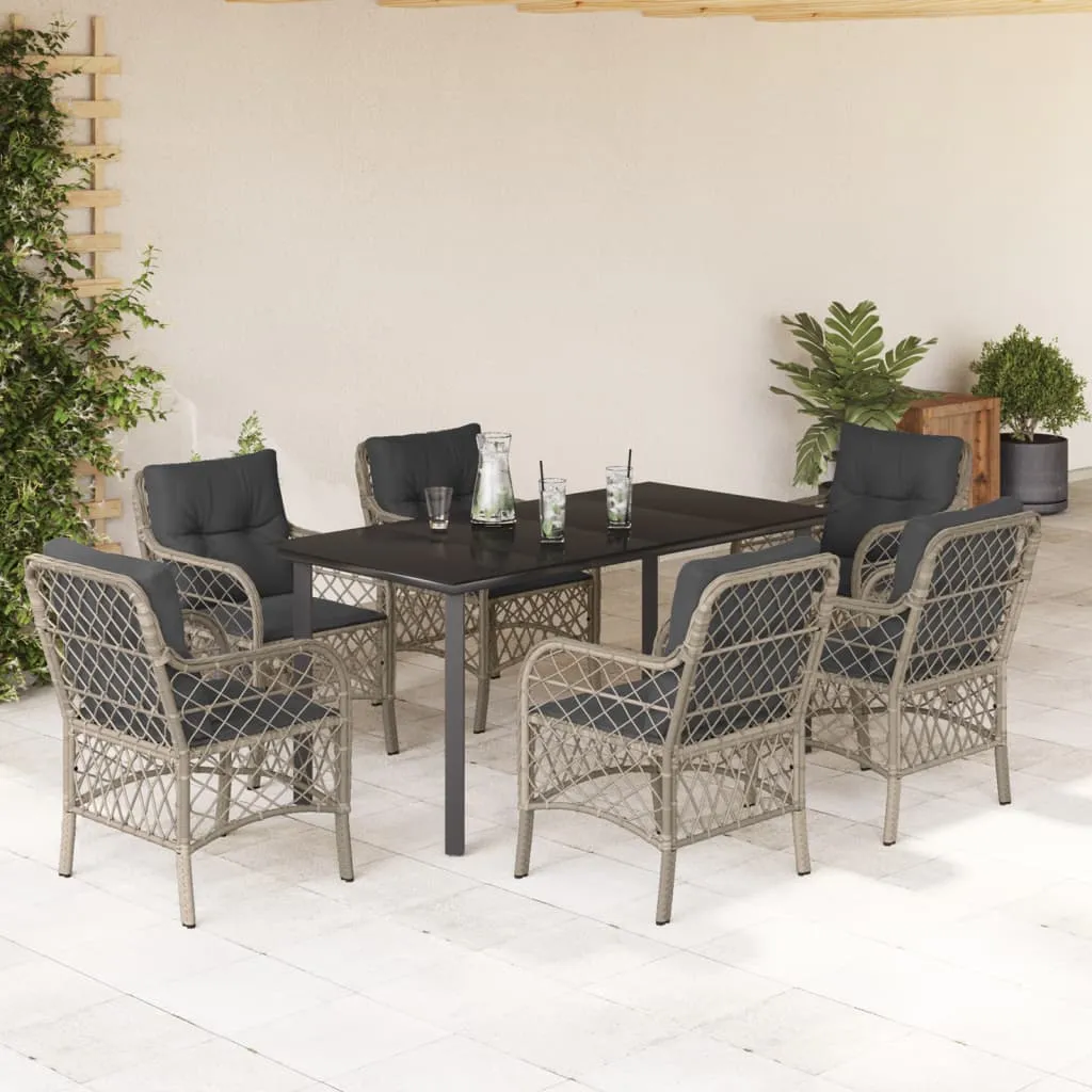 vidaXL Set da Pranzo da Giardino 7 pz Cuscini Polyrattan Grigio Chiaro