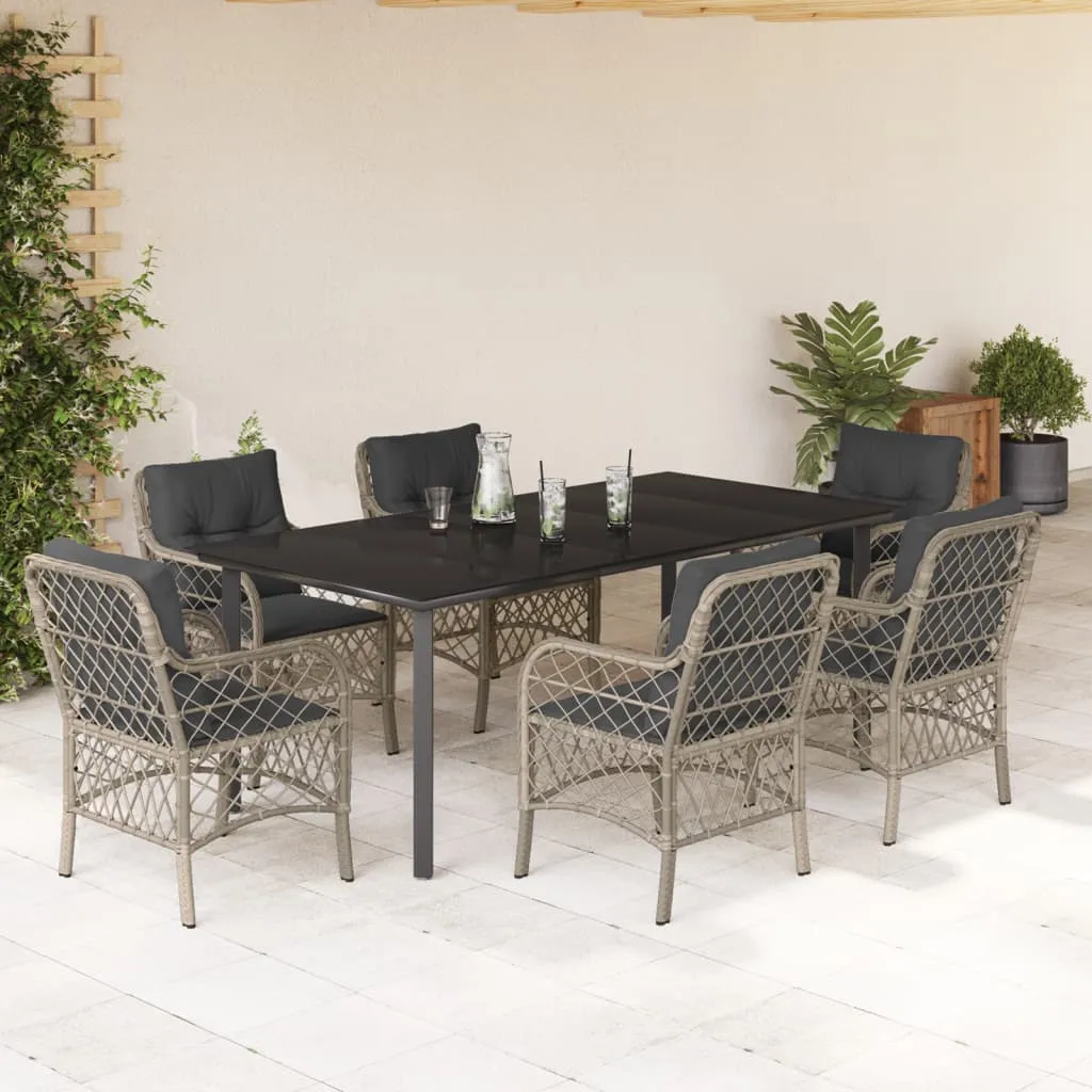 vidaXL Set da Pranzo da Giardino 7 pz Cuscini Polyrattan Grigio Chiaro