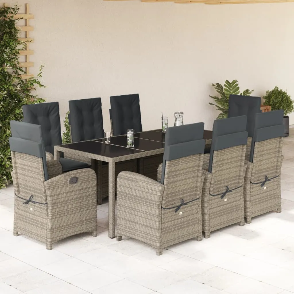 vidaXL Set da Pranzo da Giardino 9 pz con Cuscini in Polyrattan Grigio