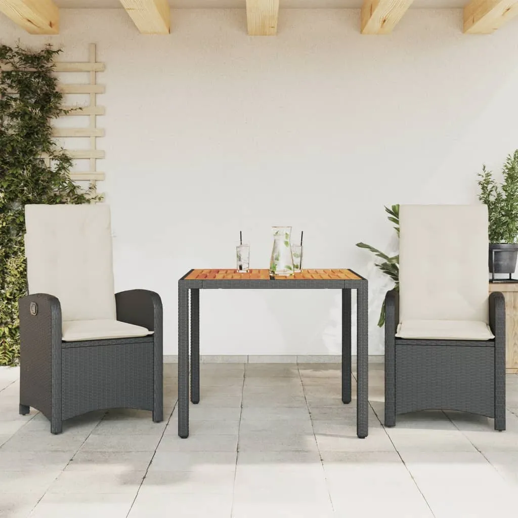 vidaXL Set da Pranzo da Giardino 3 pz con Cuscini Nero in Polyrattan