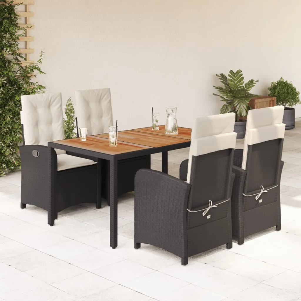 vidaXL Set da Pranzo da Giardino 5 pz Nero con Cuscini in Polyrattan