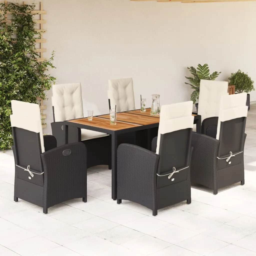 vidaXL Set da Pranzo da Giardino 7 pz Nero con Cuscini in Polyrattan