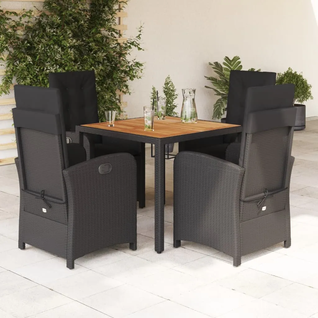 vidaXL Set da Pranzo da Giardino 5 pz Nero con Cuscini in Polyrattan