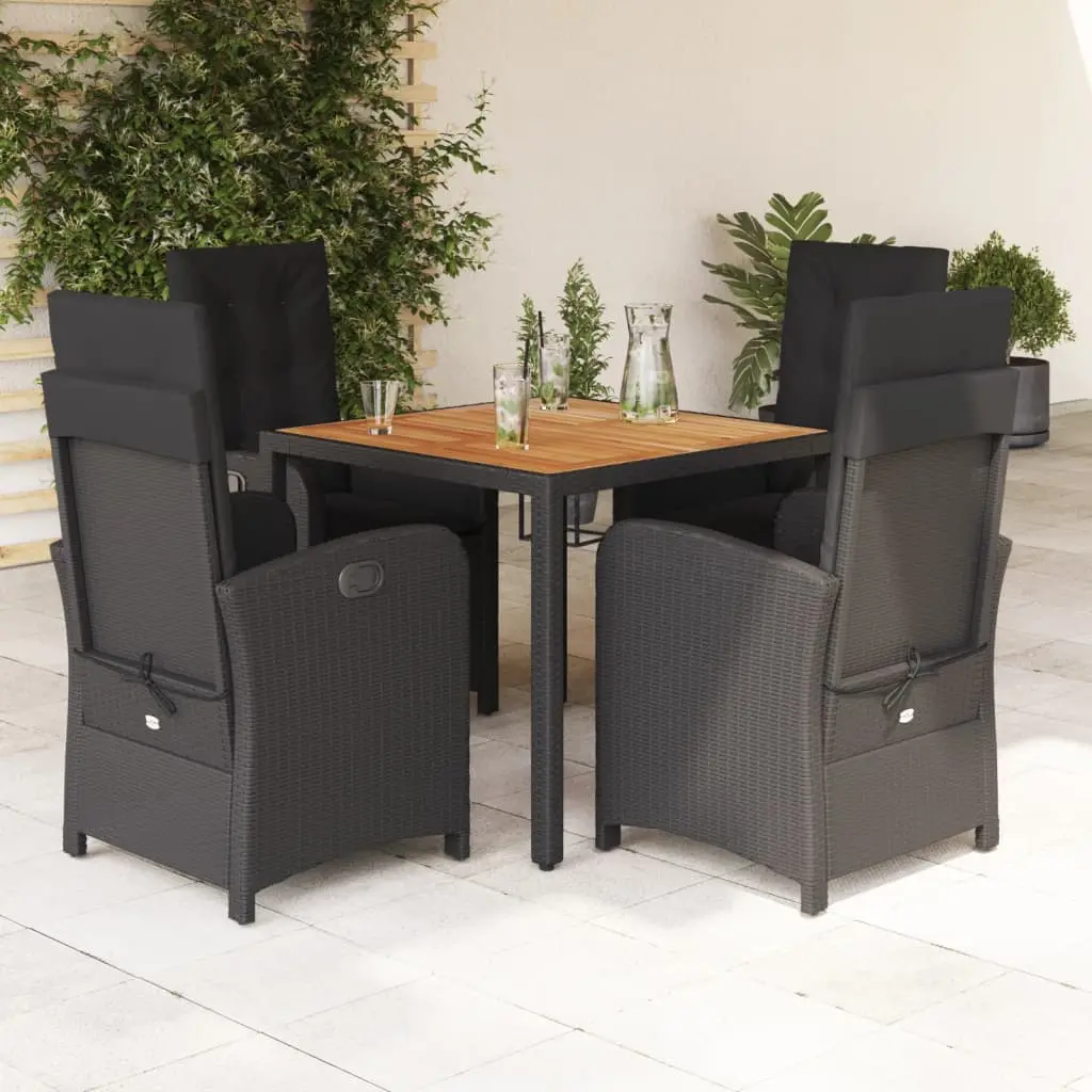 Set da Pranzo da Giardino 5 pz Nero con Cuscini in Polyrattan