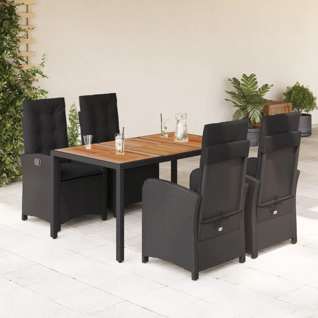 vidaXL Set da Pranzo da Giardino 5 pz Nero con Cuscini in Polyrattan