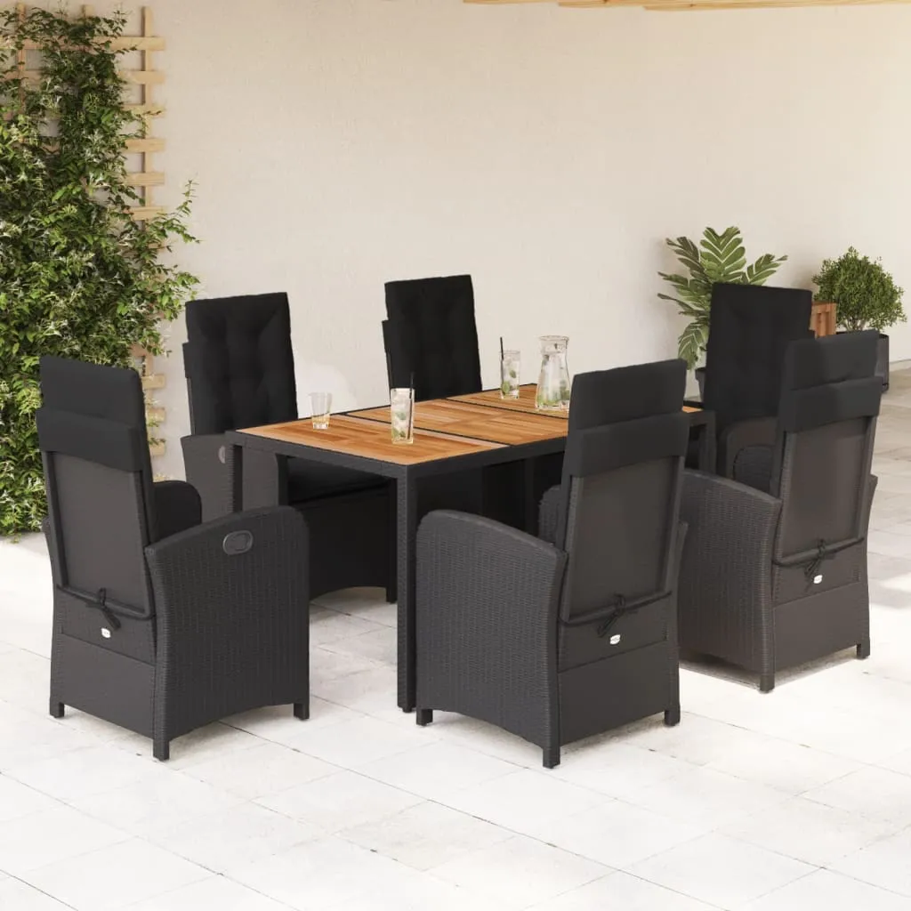 vidaXL Set da Pranzo da Giardino 7 pz Nero con Cuscini in Polyrattan