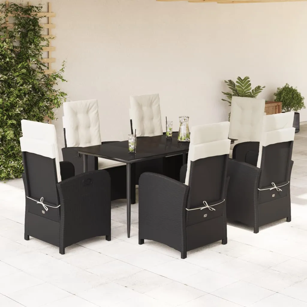 vidaXL Set da Pranzo da Giardino 7 pz Nero con Cuscini in Polyrattan