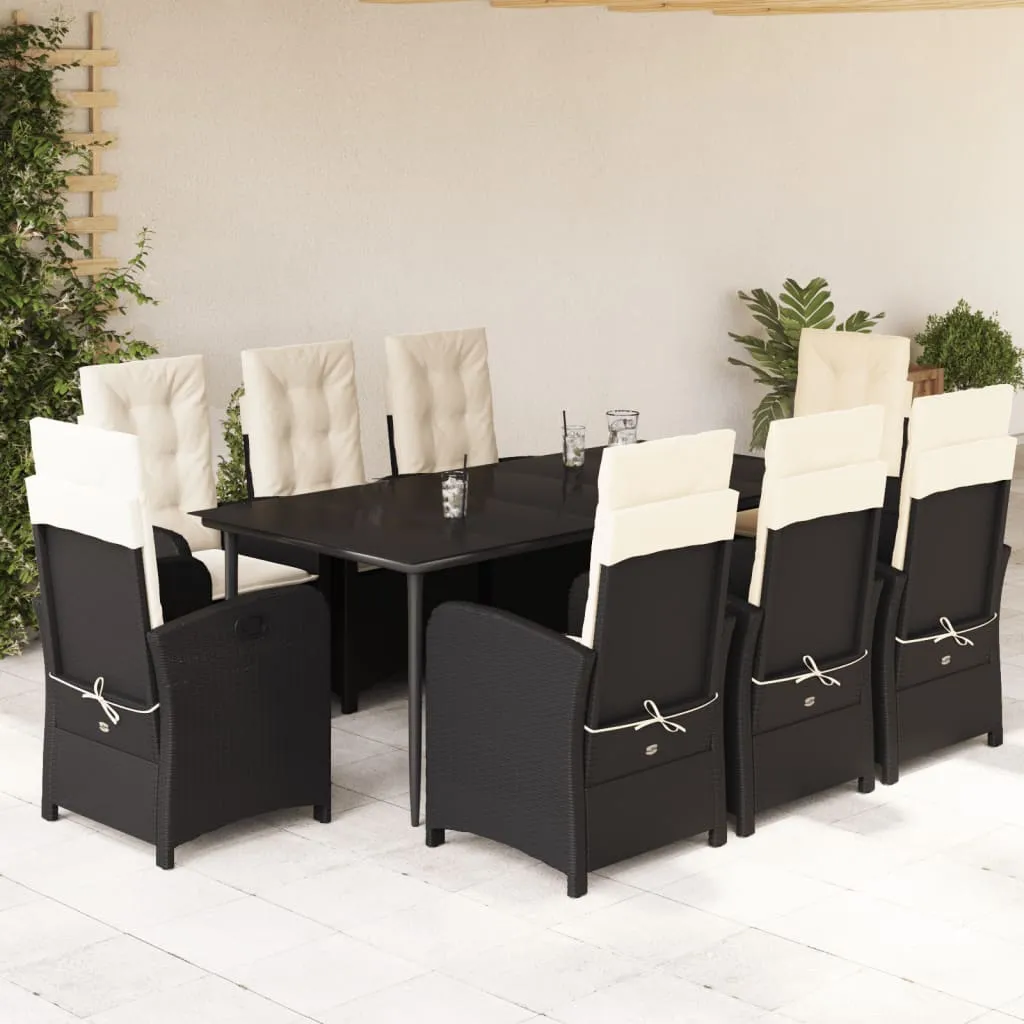 vidaXL Set da Pranzo da Giardino 9 pz con Cuscini Nero in Polyrattan