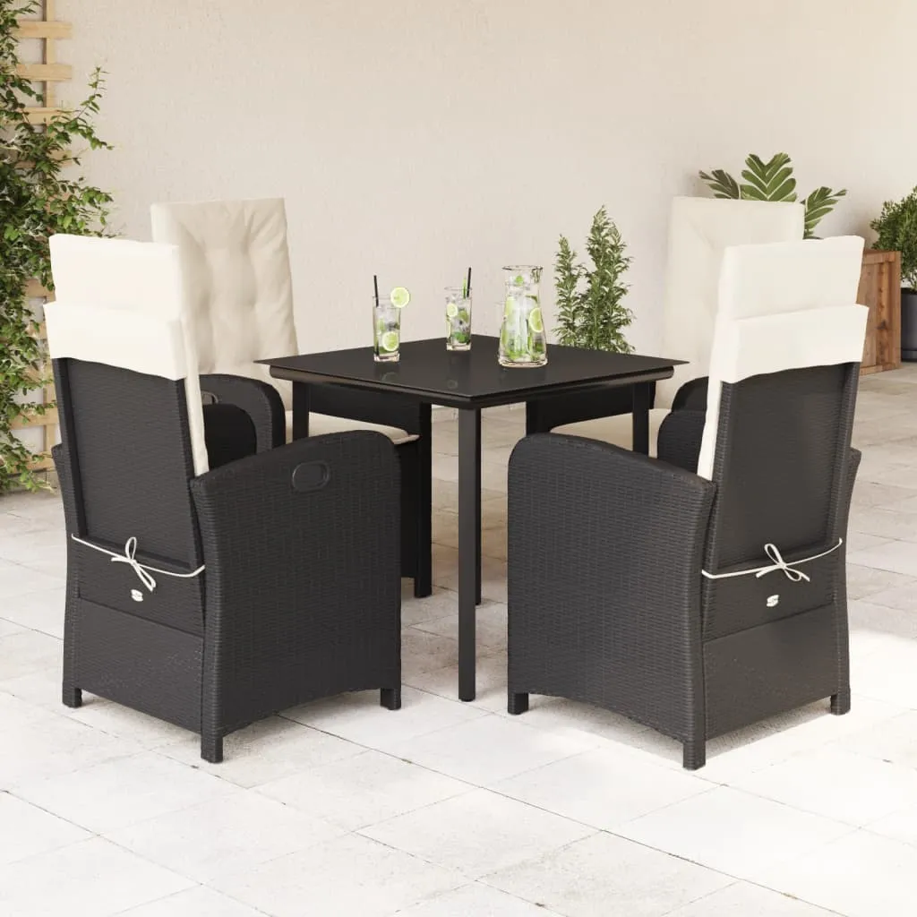 vidaXL Set da Pranzo da Giardino 5 pz Nero con Cuscini in Polyrattan