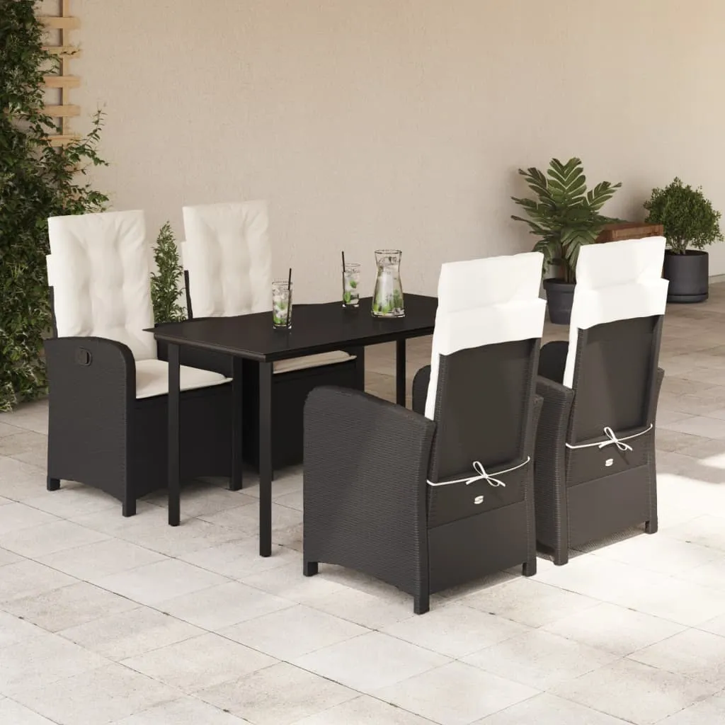 vidaXL Set da Pranzo da Giardino 5 pz Nero con Cuscini in Polyrattan