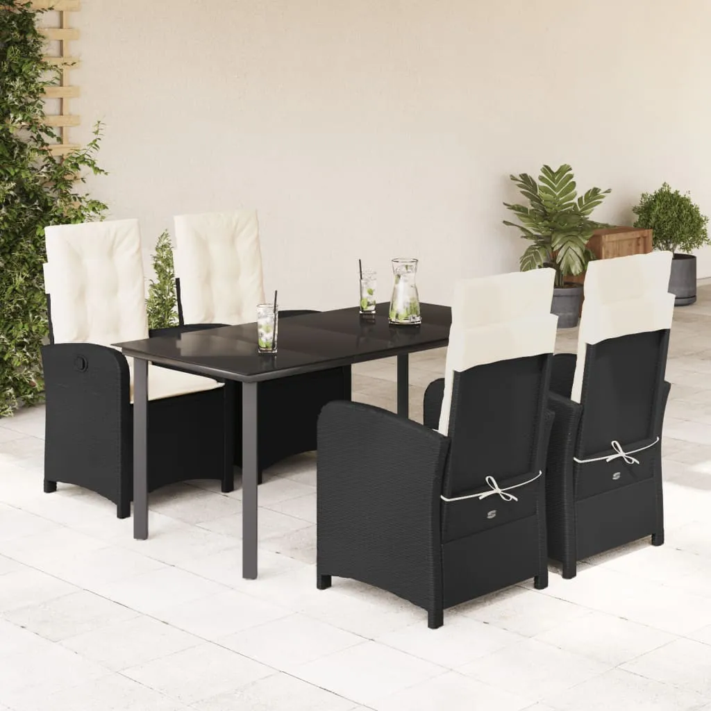 vidaXL Set da Pranzo da Giardino 5 pz Nero con Cuscini in Polyrattan