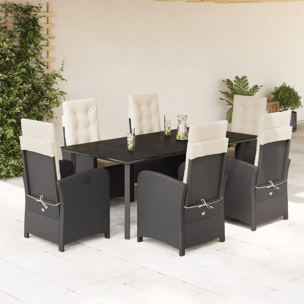 vidaXL Set da Pranzo da Giardino 7 pz Nero con Cuscini in Polyrattan